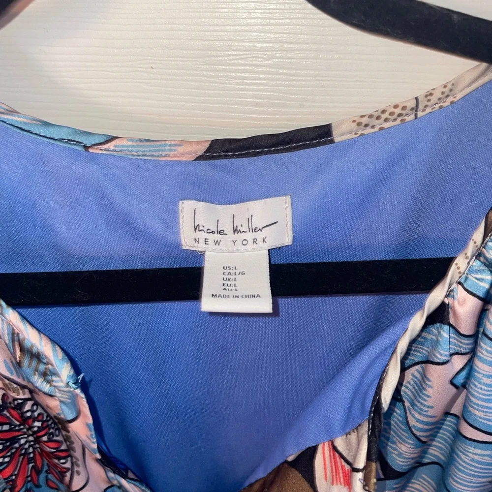 Nicole Miller Blue and Pink Floral Maxi Dress Large - Picture 3 of 4